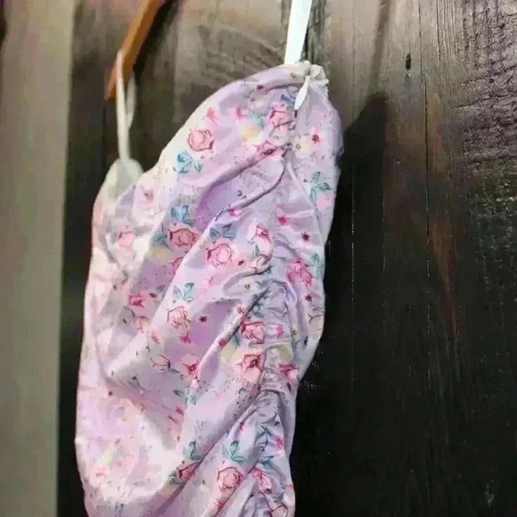 ALAMOUR Silky Sexy Strapless Ruched Side Purple Floral Mini Dress Women Large - Picture 3 of 8